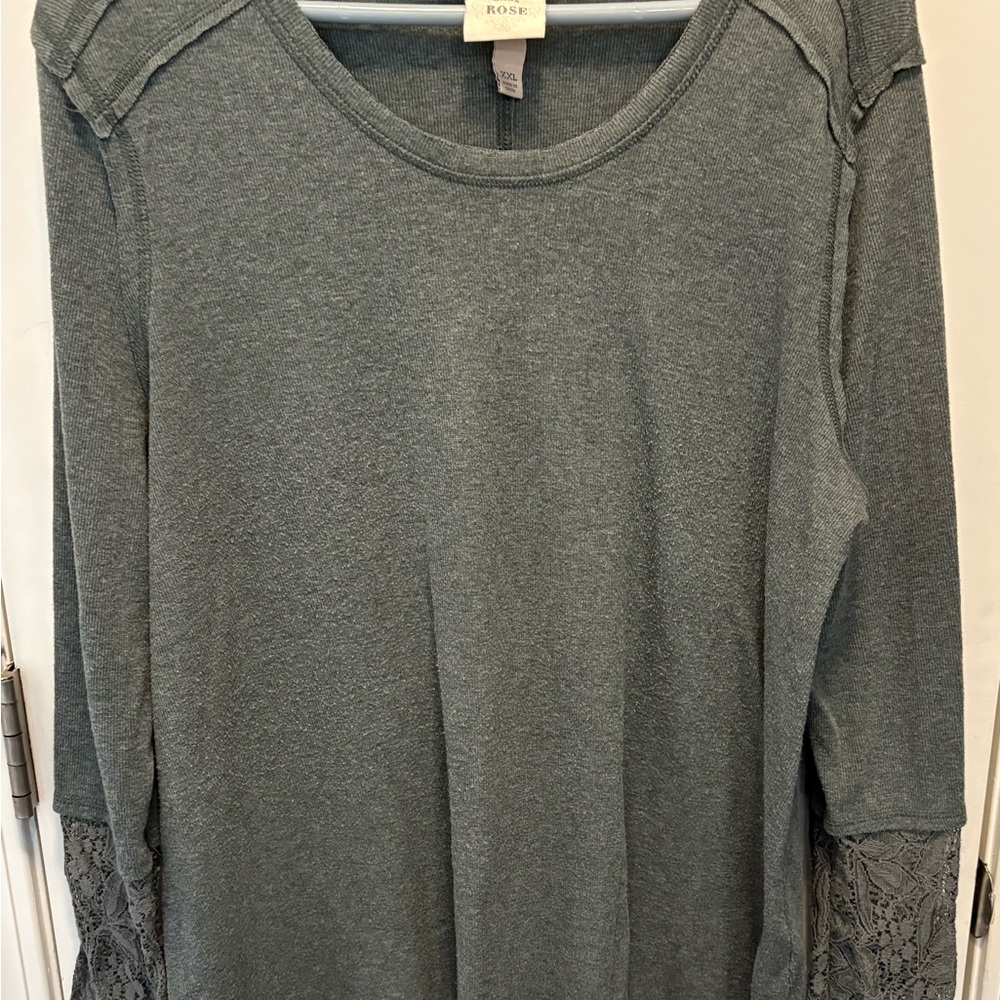 Knox Rose Charcoal Long Sleeve sweater Top with Lace Accents